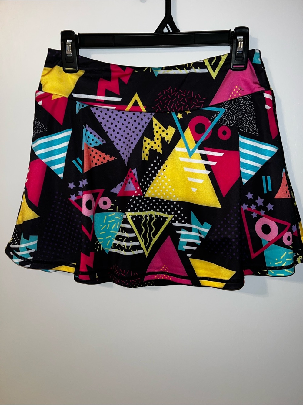 Womens Geometric Print Skort - Black with Pink, Yellow & Teal